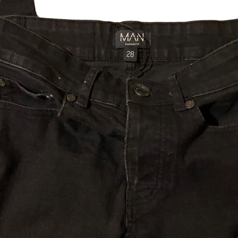 BoohooMAN Black Button Fly Distressed Jeans Sz 28